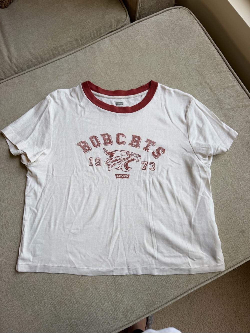 Levi's White Tee with Red Ringer and Bobcats Graphic